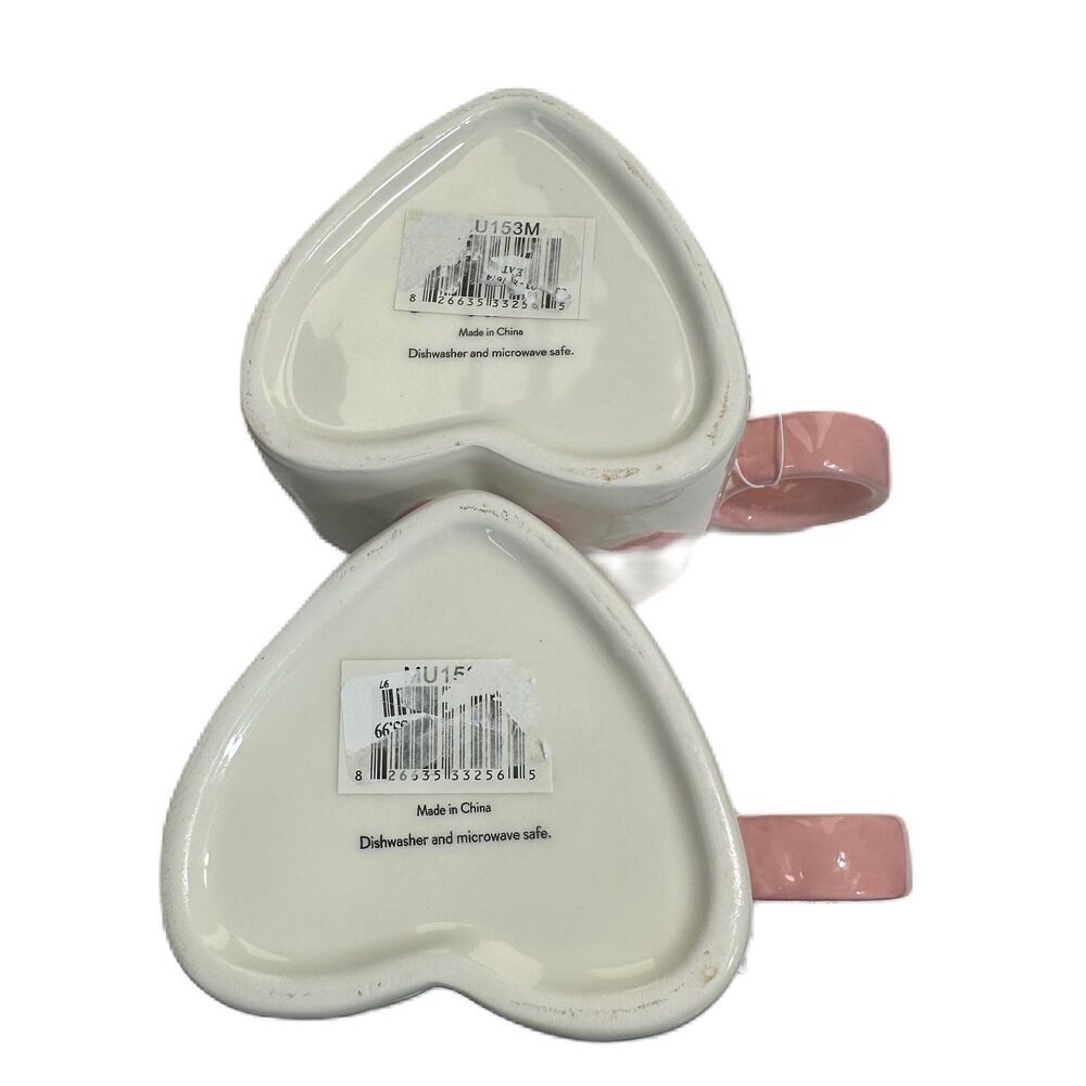 Heart Shape Pink/ White Ceramic Coffee Tea Mug, Painted by Hand 18OZ - Lot of 2 - Picture 6 of 12